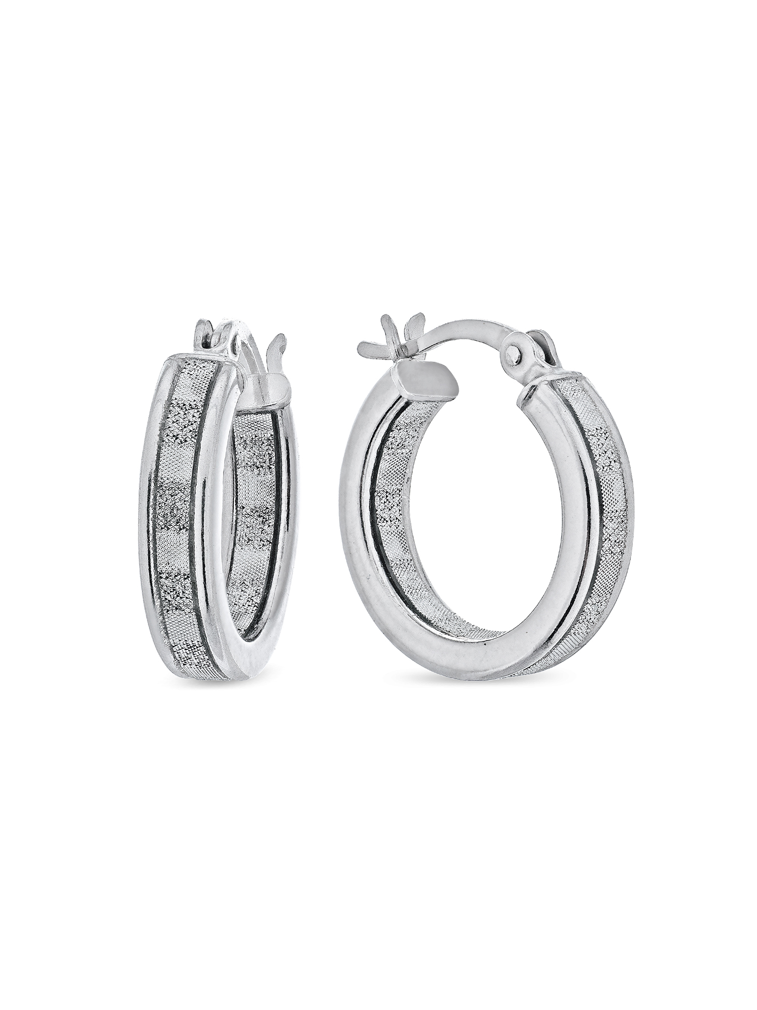 Sterling Silver Baguette Cut Glitter Hoop Earrings Set