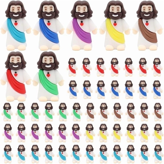 50 Pcs Little Jesus Figures Mini Jesus Figurines in Bulk Original Design Tiny Jesus Figures Small Jesus for Hide and Seek, Religious Party Favors, Sunday School, Baptism Gift, Easter Egg Stuffers