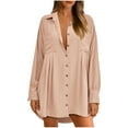 thumbnail image 2 of Qertyioot Robes pour Femmes Manches Courtes Col en V avec Cordon de Serrage Robe Décontractée à Volants Ligne A Mini Robe, 2 of 9