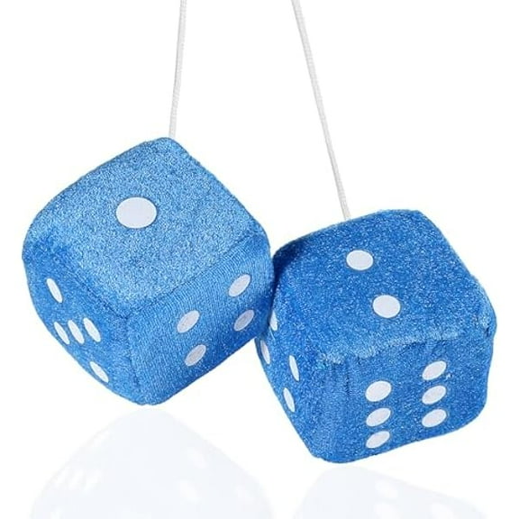 0829 Fuzzy Plush Dice, Pair of Black Hanging Soft Plush Dice with Dots Couple Car Ornament Decorative Vintage Retro Accessory for Automotive Interior Mirrors (Blue)