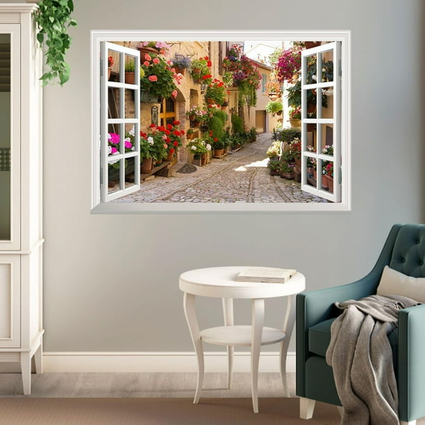 Pegatinas de pared para ventanas falsas, ventanas de imitación, calcomanías artísticas para pared, ventanas de apertura falsa de Rose Lane para pared 57cmx90cm Macarena Pegatinas de pared de ventana falsas