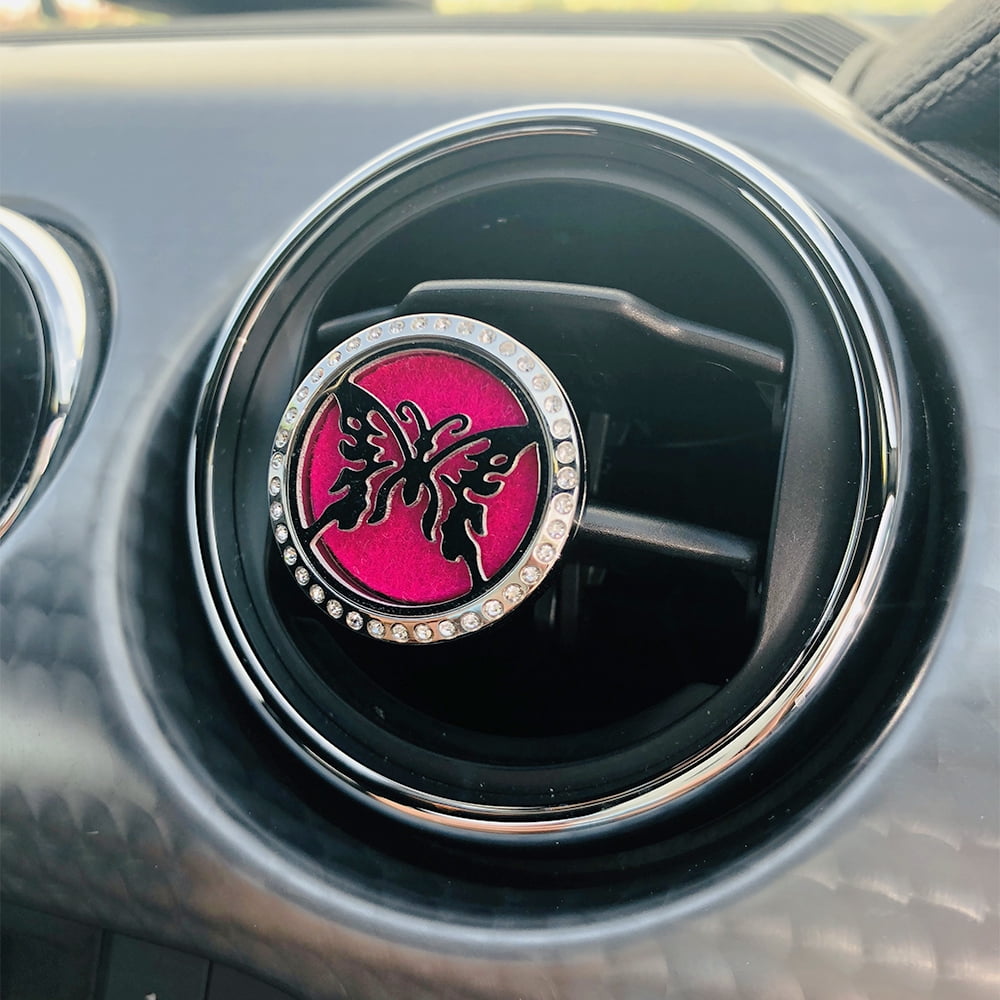 Anavia Butterfly Round Crystal Aromatherapy Essential Oil Car Vent Clip with Gift Box