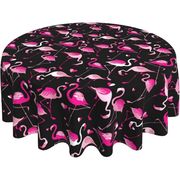 Pink Flamingo Tablecloth Round 60 Inch Table Cloth Cover Mat Holiday Party Decoration for Dining Room Home Kitchen Picnic