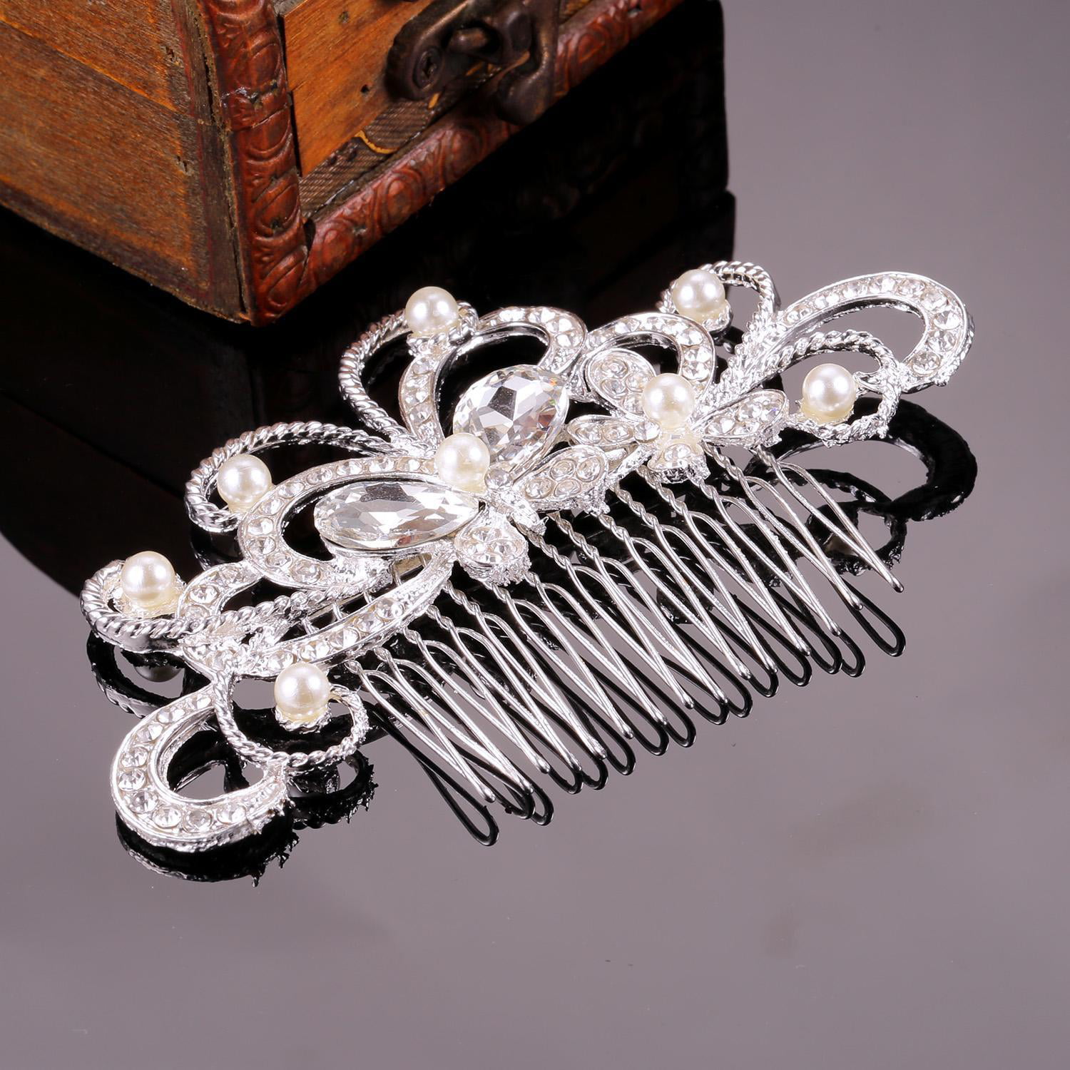 Bridal 6cm Crystal Diamante Silver Barrette Hair Clip for Wedding BRAND NEW 