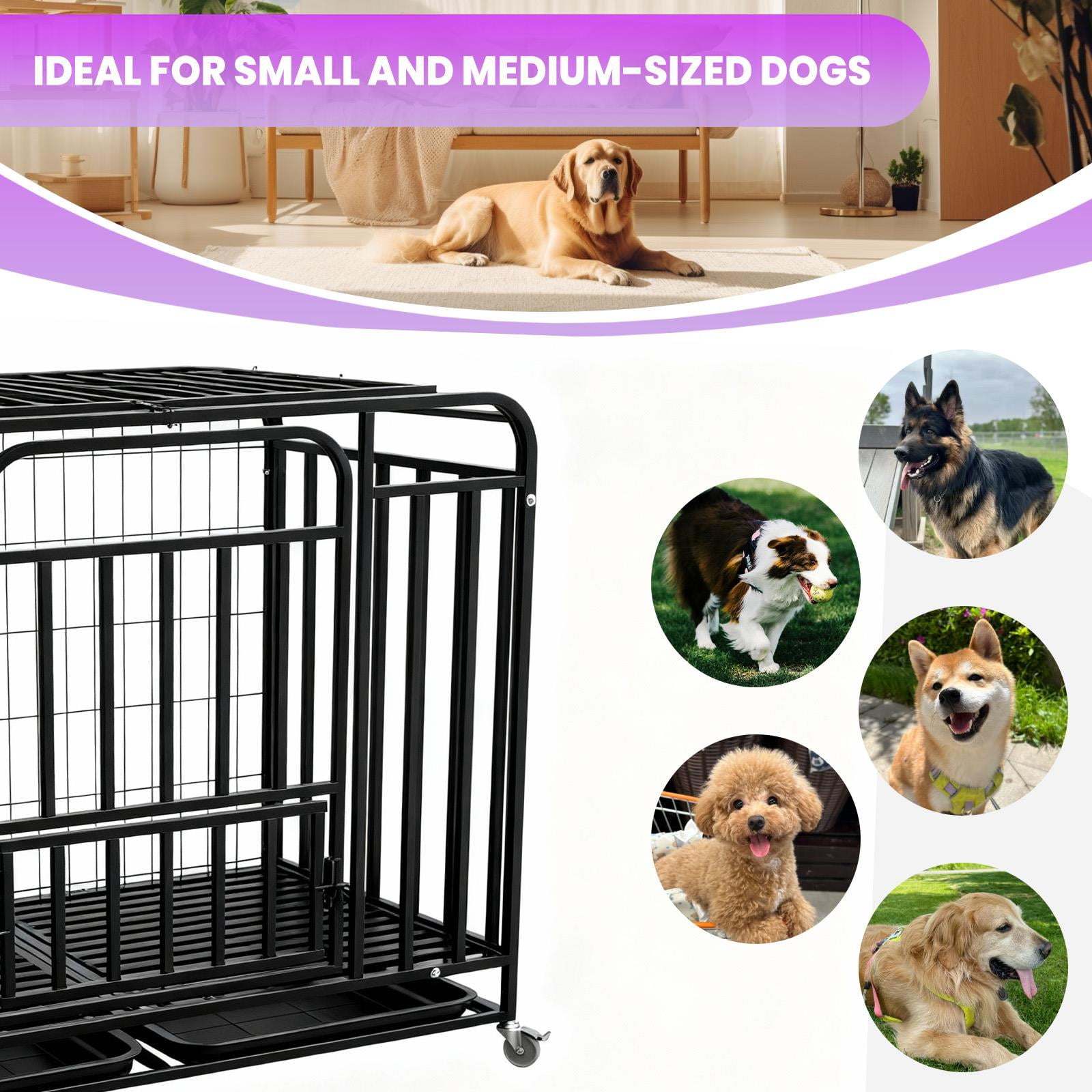 42-Inch Black Heavy Duty Dog Crate Built strong for dogs from small to large breeds. Ideal for training, relaxing at home, and portable use during travel.