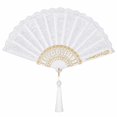 thumbnail image 3 of White Lace Folding Hand Fan, Gold Stamping Vintage Fan, Elegant Handheld Fan with Tassel Pendant, Lightweight Foldable Decorative Cooling Fan for Wedding Bridal Shower Party Photo Props Summer, 3 of 6