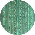 thumbnail image 1 of Ahgly Company Indoor Round Oriental Turquoise Blue Traditional Area Rugs, 5' Round, 1 of 4