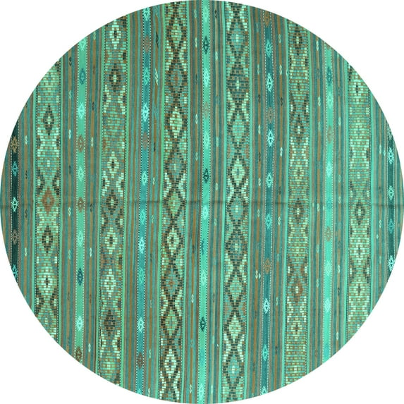 Ahgly Company Indoor Round Oriental Turquoise Blue Traditional Area Rugs, 5' Round