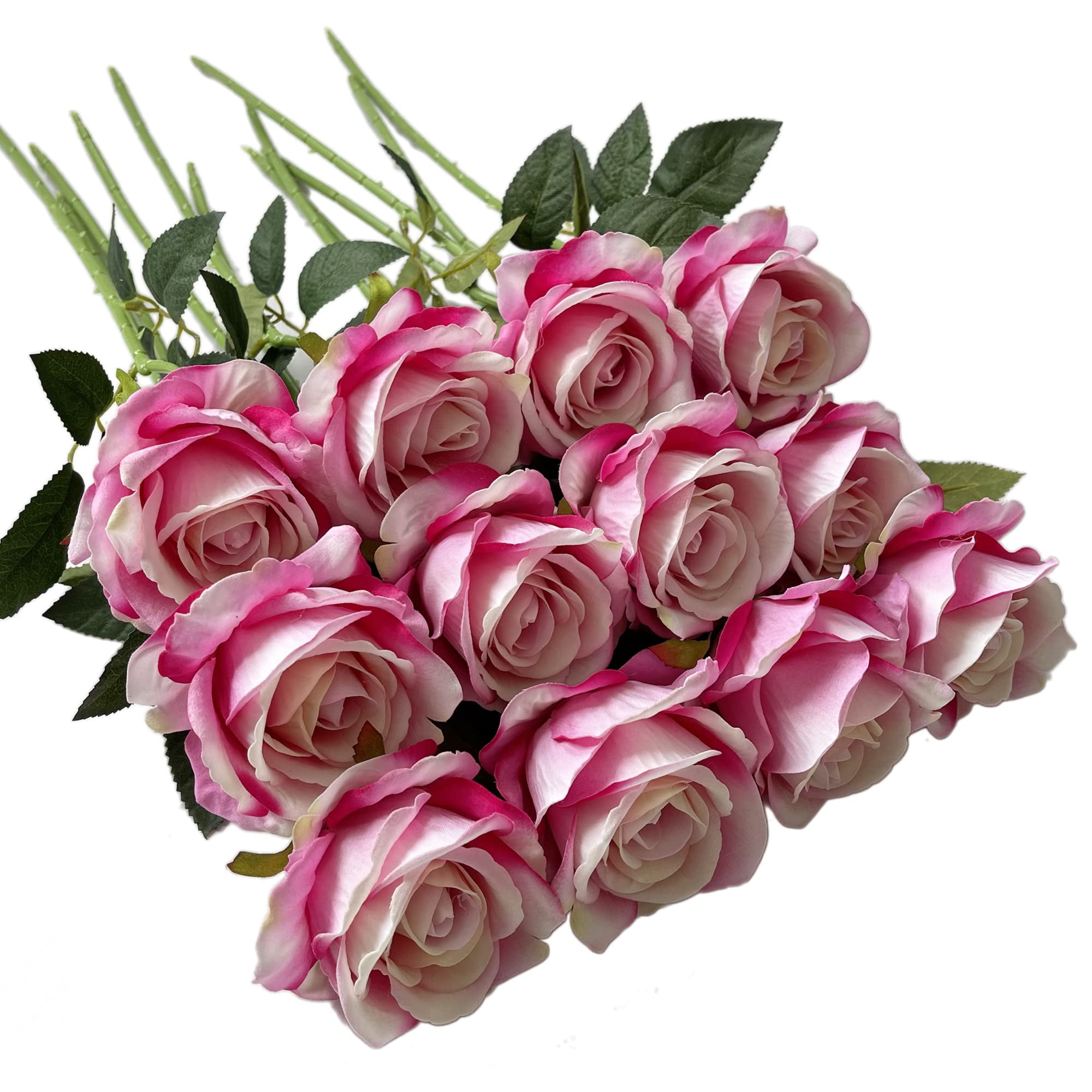 12Pcs 19" Artificial Rose Bouquet Fake Silk Flowers Leaf Wedding Garden Home Dec 