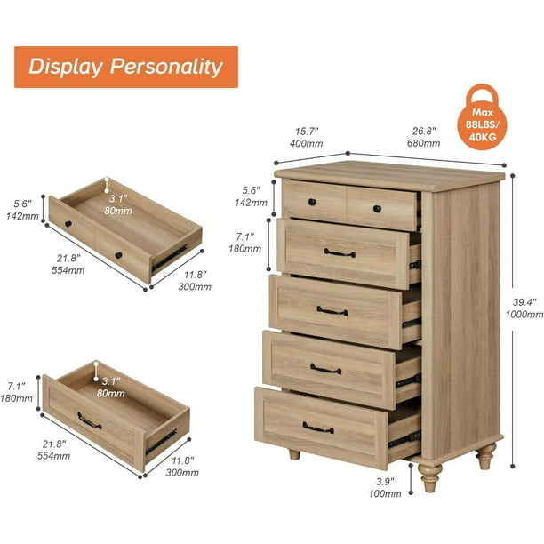 WAMPAT Tall Dresser for Bedroom with 5 Drawers&Solid Wood WAMPAT Tall Dresser for Bedroom with 5 Drawers&Solid Wood