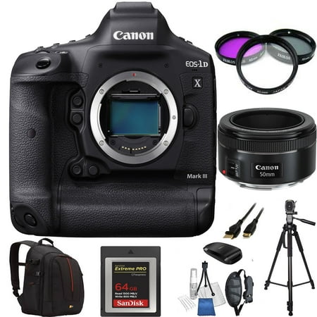 Canon EOS:1D X Mark III DSLR Camera with Canon EF 50mm f/1.8 STM Lens & Essential Kit: Includes: SanDisk 64GB + 72" Tripod | More