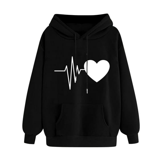 ZVNAΖH Womens Hooded Sweatshirt, Valentine's Day Love Heart Graphic Pullover Sweatshirts with Drawstring Pockets, Gifts for Women, On Sizes S-2XL