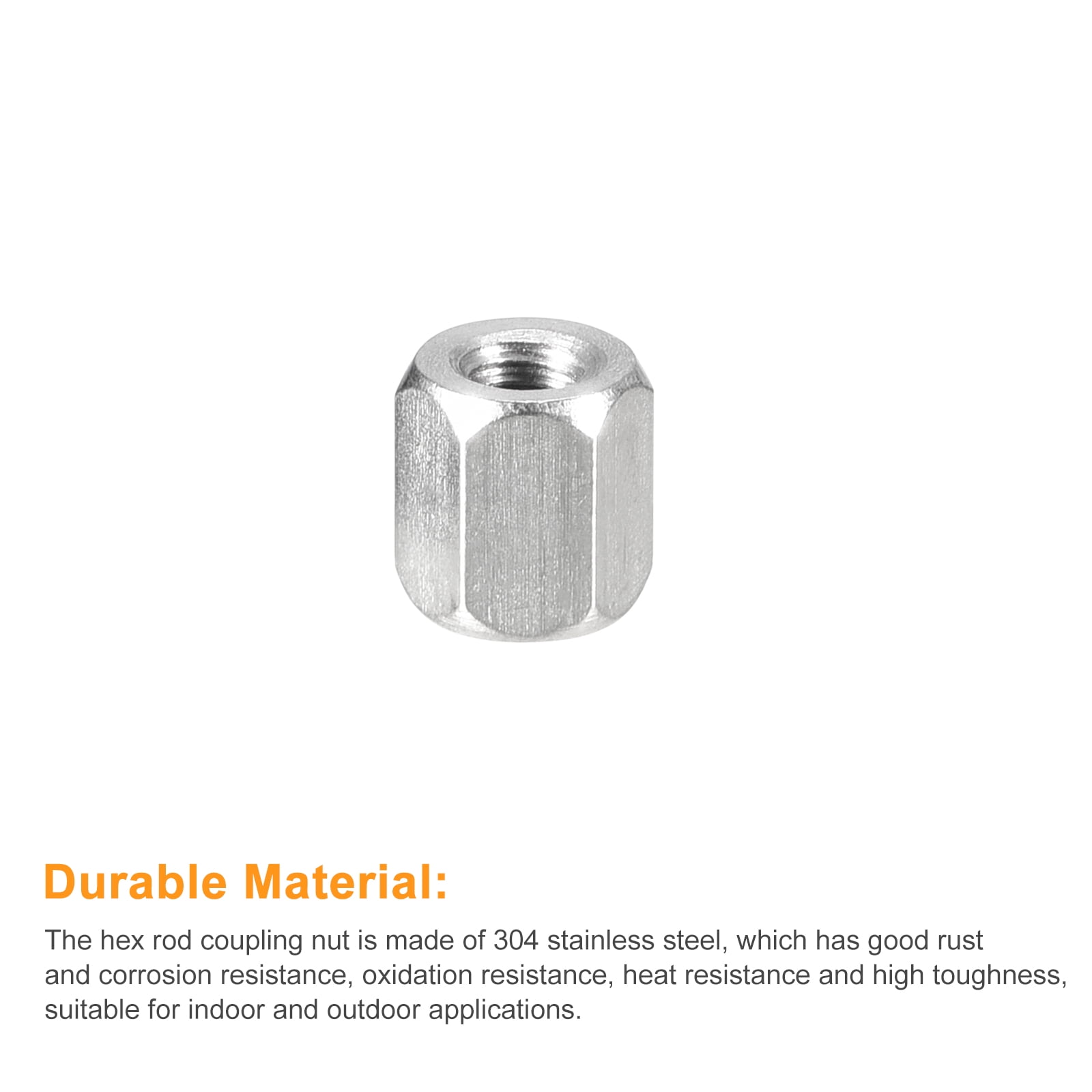 5pcs Hex Rod Coupling Nuts, M4 Threaded Rod Connectors 304 Stainless Steel Coupler Joint Sleeve Extension Nuts(M4x8 - View #6