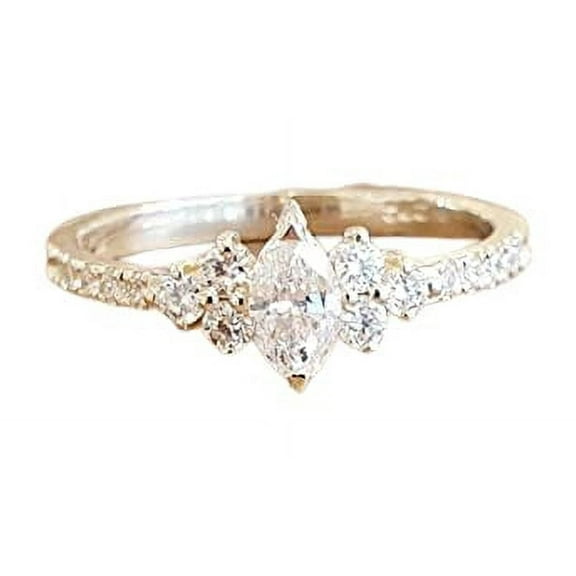 HeartsAndYou 1.6ct Marquise Cut Moissanite Solitaire with Round Accent Ring 18k Yellow Gold Over Silver