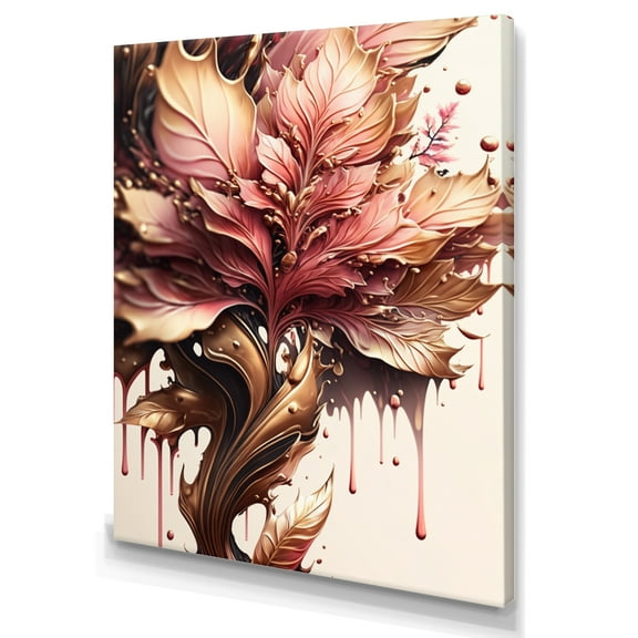 Designart Abstract Pink And Gold Leaves I Canvas Wall Art