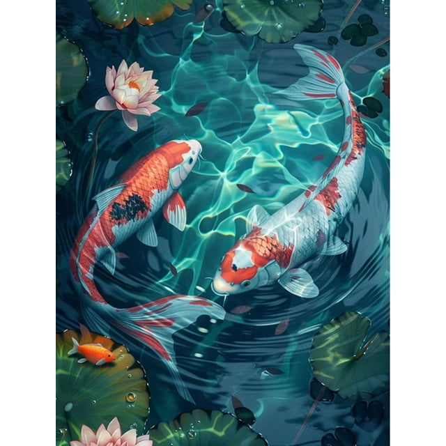 Fish lotus Full Square Round Rhinestone Kit Embroidery Animal Mosaic Needlework Handmade, 30*40cm, Frame not included.,SY1869