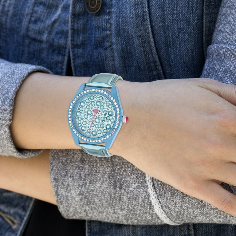 超美品　★Betsey Johnson ストーン付き腕時計★ Betsey Johnson women's Watch - Blue Case, Metallic Strap