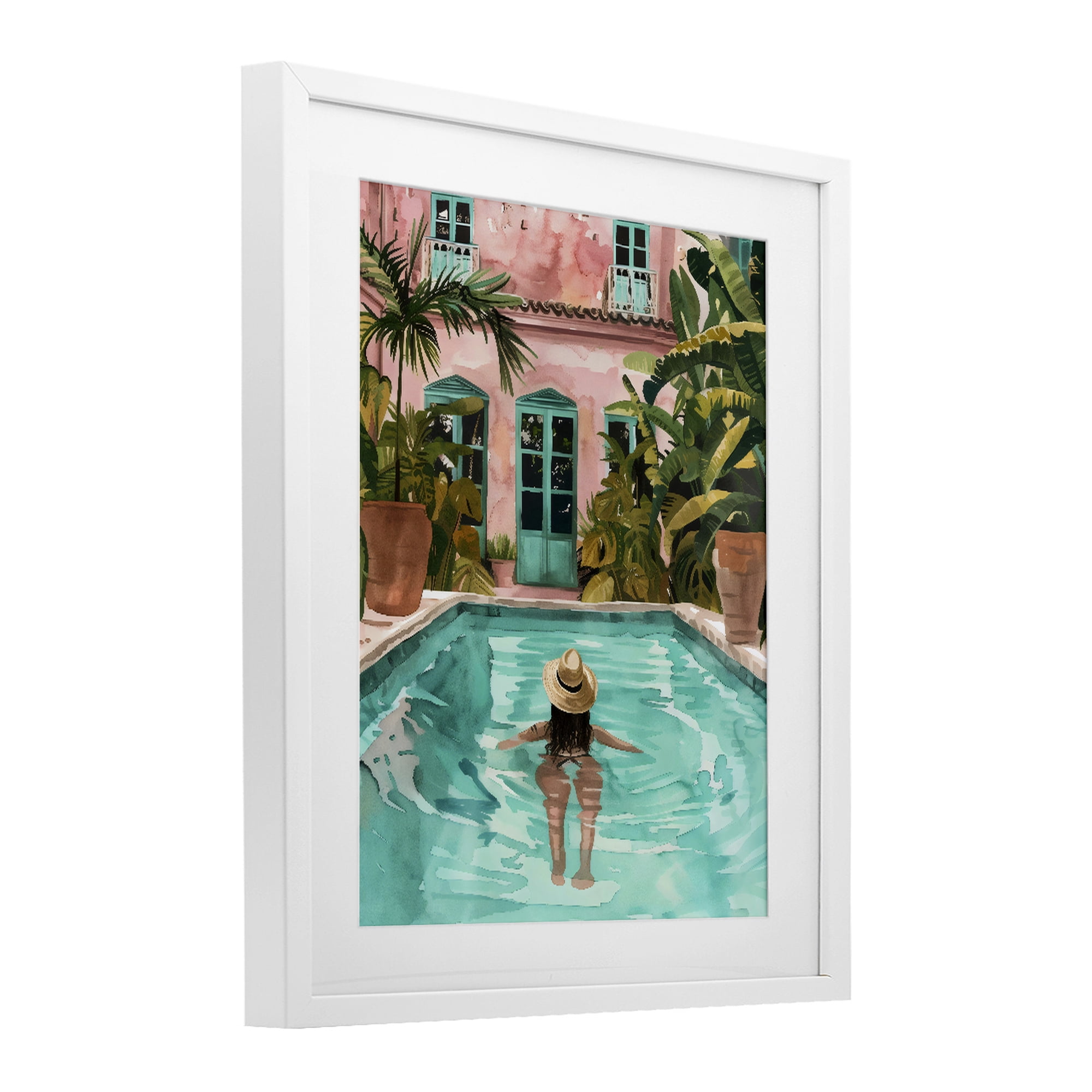 Stupell Industries Girl Swimming In Pool White Framed Print Under Glass, design by The Prints Vibe