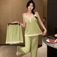 thumbnail image 3 of Conjunto de pijama de verano 2024 para mujer, nuevo chaleco de seda helada, almohadilla para el pecho, ropa de casa integrada, traje de tres piezas, ropa de dormir sin mangas, 3 of 4