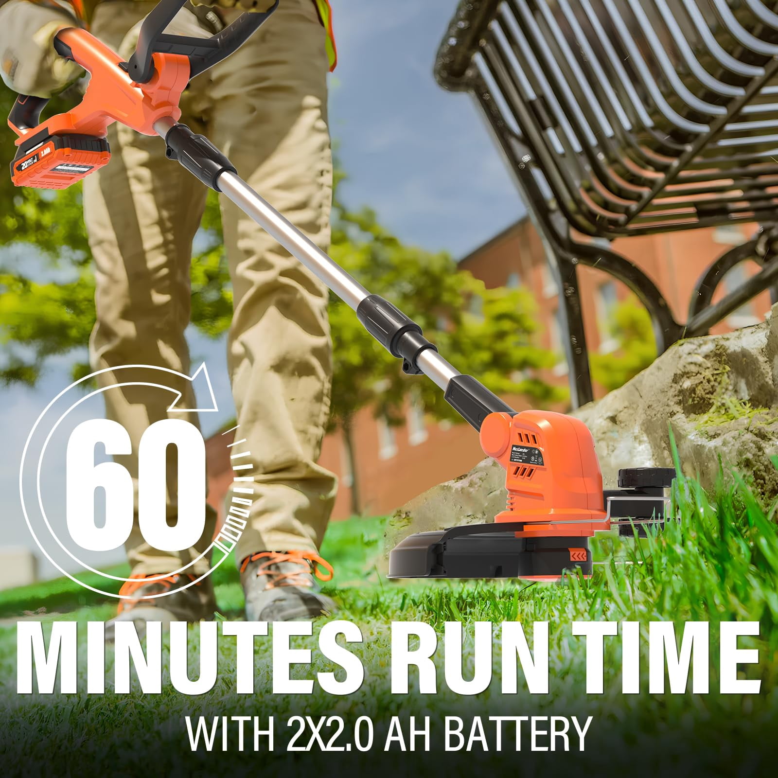 MAXLANDER Weed Wacker Cordless, 20V 12 Inch Cordless String Trimmer Edger, Weed Wacker Battery Operated with 8 PCS Replacement Spools, Lightweight Weed Trimmer (2x2.0Ah Battery and Charger Included)