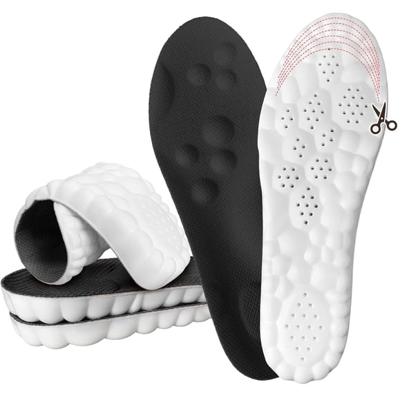Insoles for Men & Women, 2026 New 4D Memory Foam Cloud Insoles, Comfortable & Breathable Massage Shoe Inserts with Arch Support for Foot Pain & Fatigue (Black, US M 11.5-13)