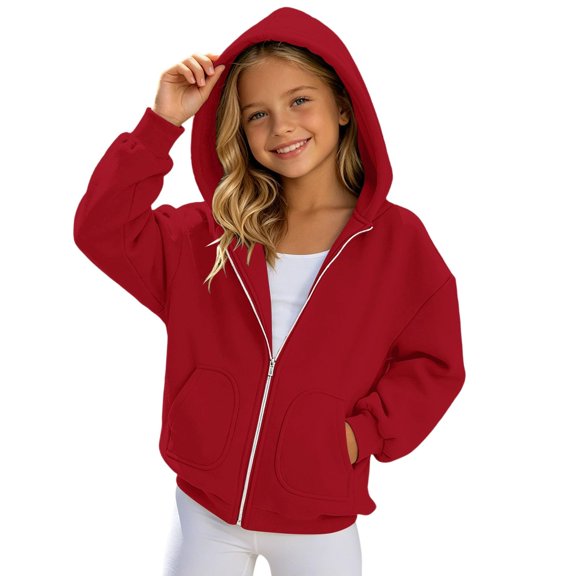 Girls Zip Up Hoodies Sweatshirts Long Sleeve Jackets with Pockets Kids Tops Clothes 7-15 Years