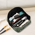 thumbnail image 2 of FORMRS Makeup Bag Travel Cosmetic Organizer for Women Fold Flat Zipper Pouch with Handle, Green Flowers Pattern, 2 of 8