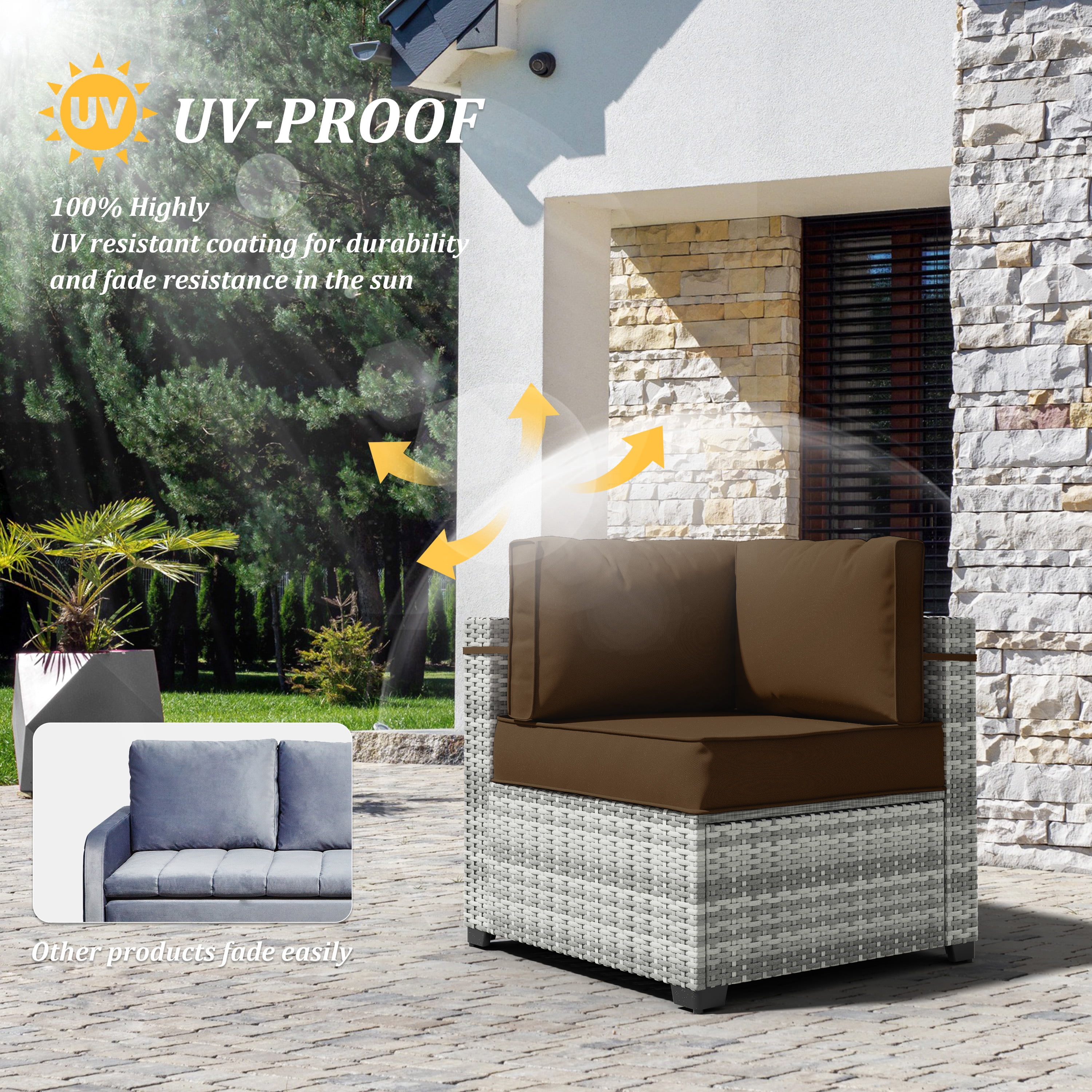 Pakunoda 14 Pcs Patio Outdoor Cushion Covers Replacement Slipcovers with Zipper Non-Slip for Garden Furniture Sofa Chair 3 Size Protector, Cover Only, Chocolate