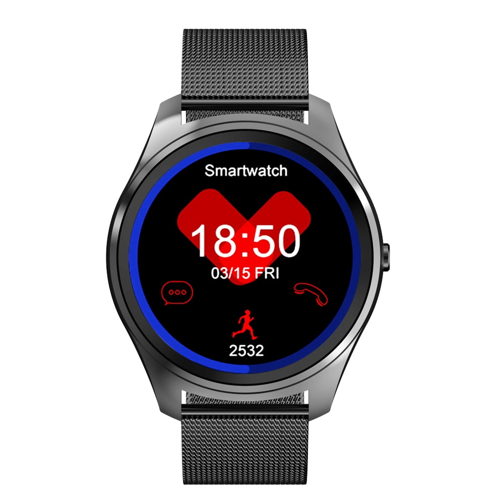 Bean Information Technology Fusion Smart Watch Compatible with Android Phones, Black with Stainless Strap