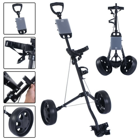 Goplus Foldable 2 Wheel Push Pull Golf Cart /Cup Holder Trolley Swivel Steel Light (2 Wheel)