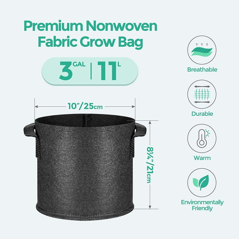 Premium 10-gallon Fabric Grow Bags 3-packs or 5-packs With