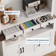 thumbnail image 6 of 72" Home Coffee Bar Cabinet with LED Light, Tall Farmhouse Coffee Bar Hutch with Storage, Sideboard Buffet Cabinet with Microwave Stand/Glass Shelf/6 Hooks/3 Drawers for Kitchen Living Dining Room, 6 of 7