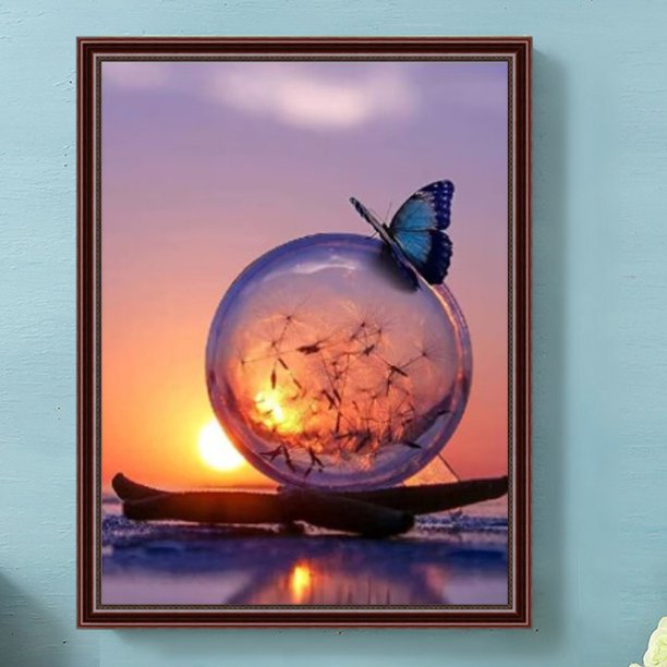 Cuadros Decorativos 5D bricolaje ronda completa taladro diamante pintura agua bola mariposa decoración del hogar (V08) Wdftyju embutido en tela