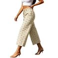 thumbnail image 3 of Costeam Womens Polka Dot Wide Leg Pants Drawstring Elastic High Waist Lightweight Crinkle Woven Dual Side Pockets Solid Base Casual Vacation Trousers, 3 of 5