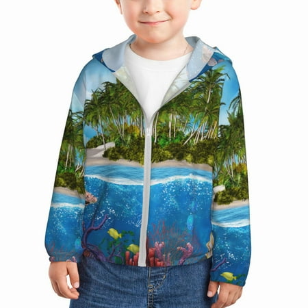 

Goofa Island And Coral Reef Printed Kids Zip-Up Hoodie Girls Boys UPF50+ Sun Protection Jacket Hooded Cooling Shirt-2 Years