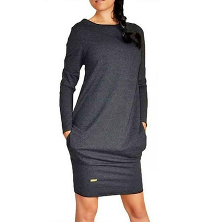 Women Jumper Dresses Womens Winter Sweatshirt Dress Hoodie Pullover Jumper Top Package Hip Skirt Pockets Sweater Long Sleeve Dress ()