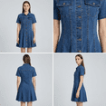 thumbnail image 3 of Summer Denim Dress Short Sleeves for Women Button Down Babydoll Sundress Jean Dress with Pockets Vacation, 3 of 4