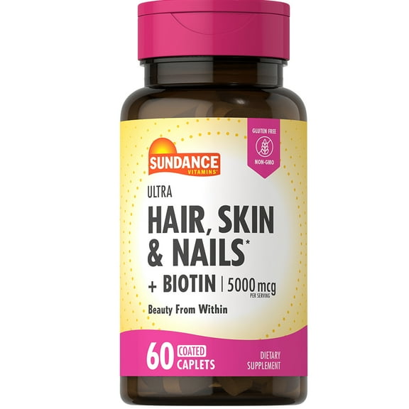 Hair, Skin, & Nails Complex With Biotin 5000mcg | 60 Coated Caplets | by Sundance