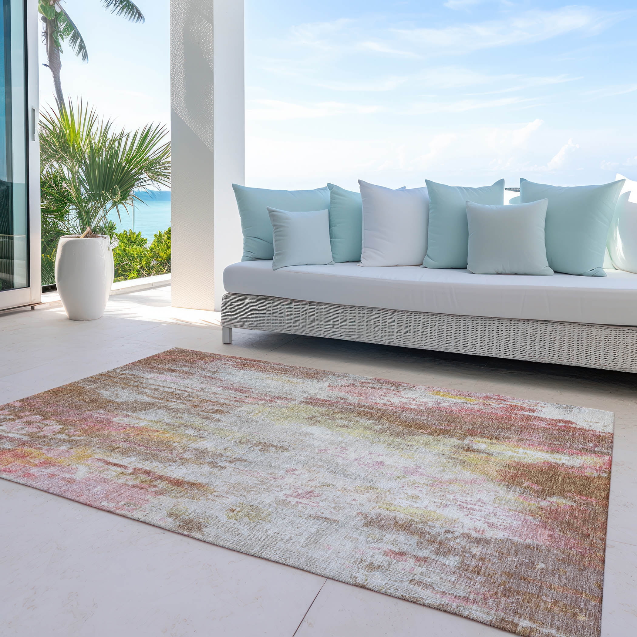 Addison Rugs Chantille Indoor/Outdoor Transitional Abstract Tan Washable Rectangle Rug, 10' x 14'