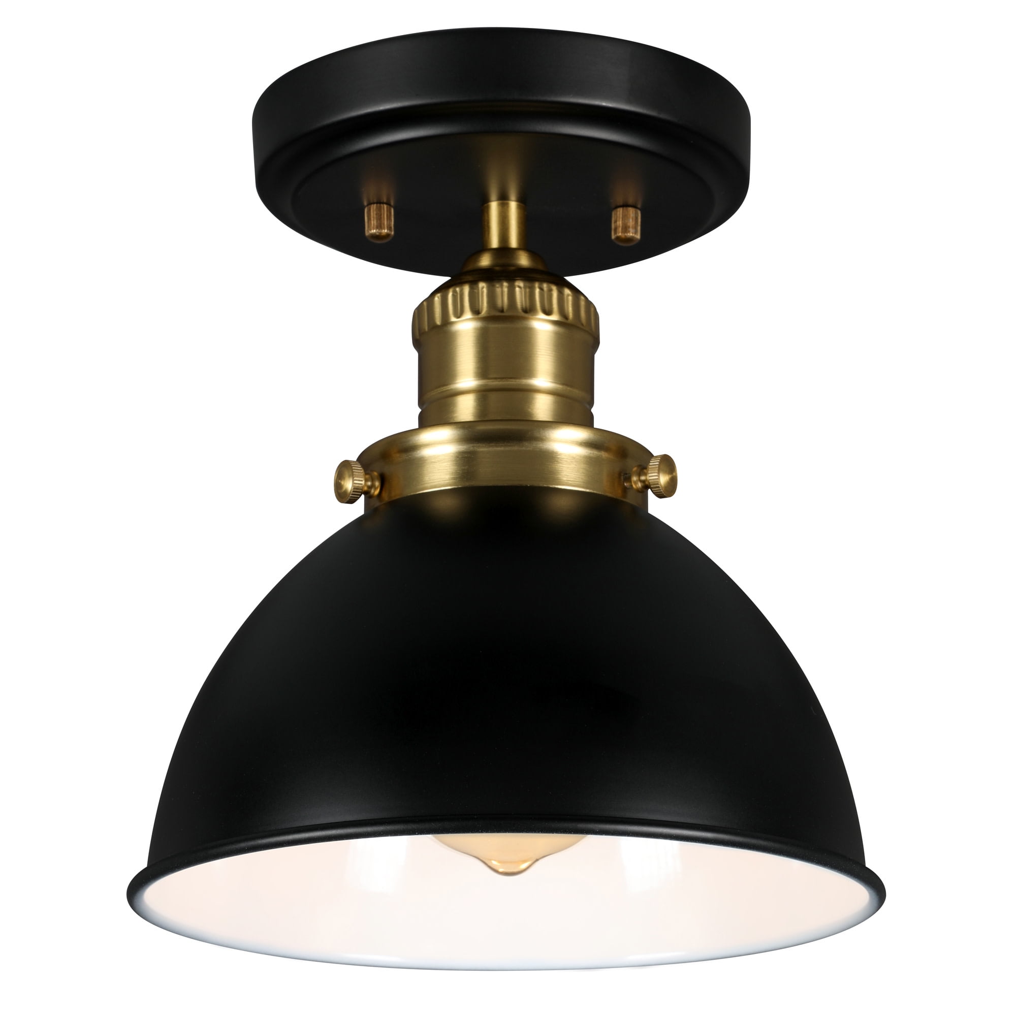 Design House Savannah Farmhouse Matte Black/Satin Gold 1 Light Indoor Semi-Flush Mount Dimmable Ceiling Light with Metal Shade