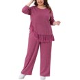 thumbnail image 1 of Conjuntos de 2 piezas para mujer de talla grande Agnes Orinda, blusa de manga larga y pantalones de pierna ancha 1X color rojo rosa, 1 of 6
