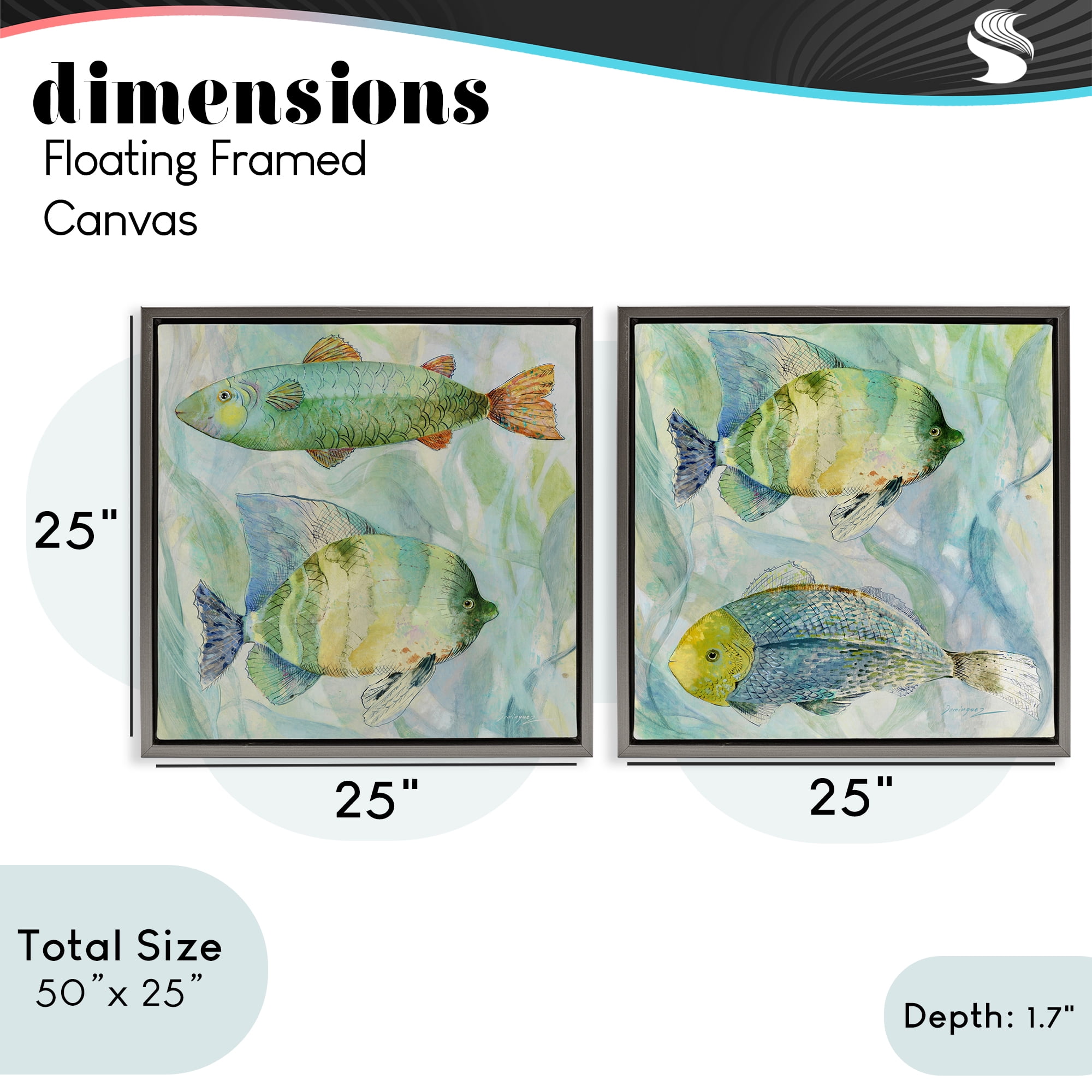 Stupell Industries Sweet Fish Aquatics 2 Piece Gray Framed Floater Canvas Set, design by Lorenzo Collective