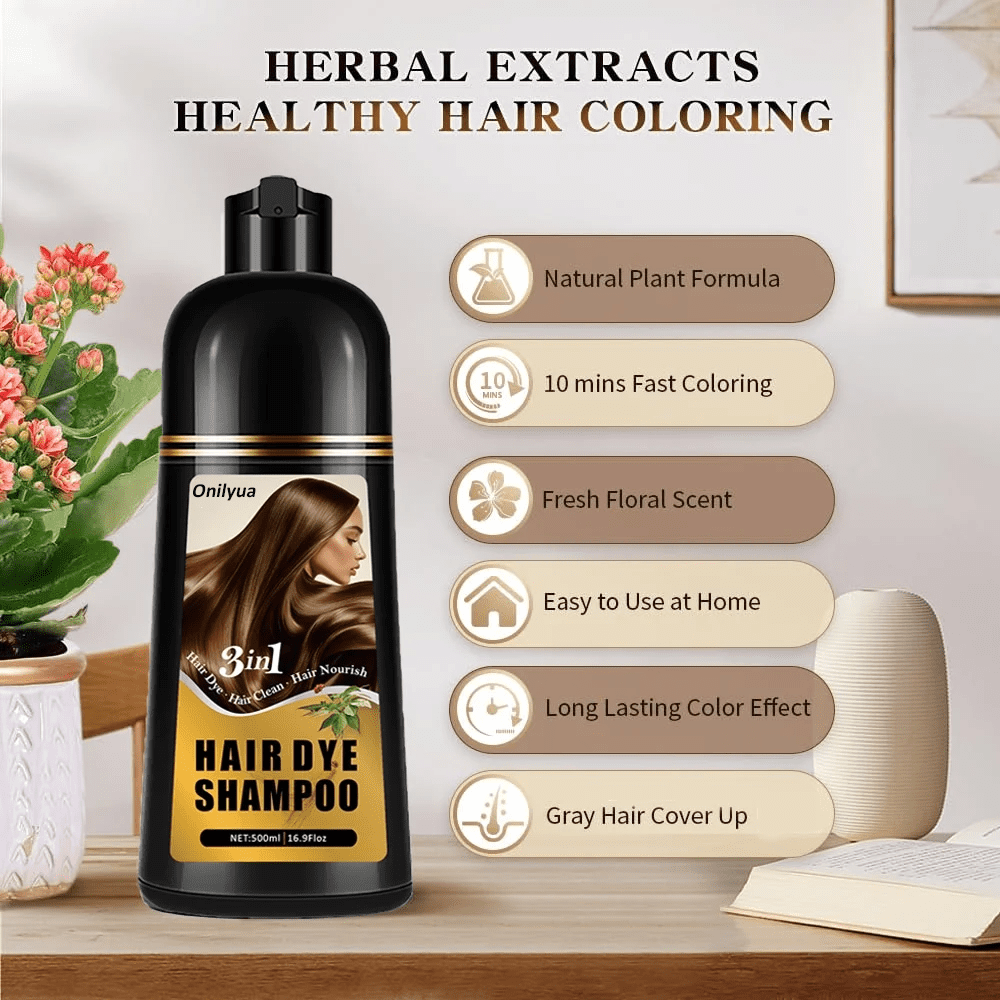 Hair Dye Shampoo 3 in 1, Hair Color Shampoo Lasts 4 Weeks, Natural Hair Color for Women Men Easy to Use, 16.90 Fl Oz
