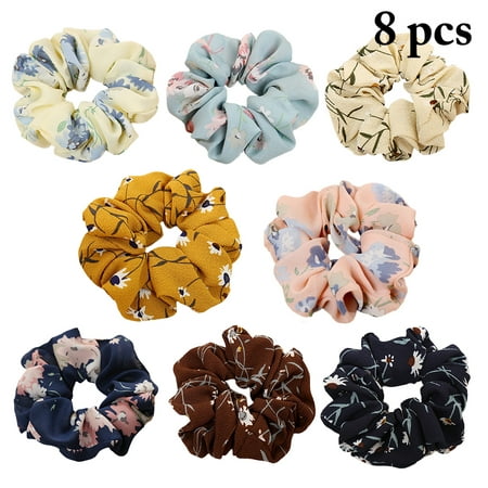 8PCS Hair Scrunchies, Aniwon Cloth Floral Printing Hair Ties Ponytail Holder Hair Rope Hair Accessories for Women