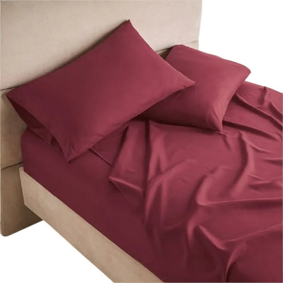 Juego Sábana Esencial Vino Liso Queen Size Suave Concord