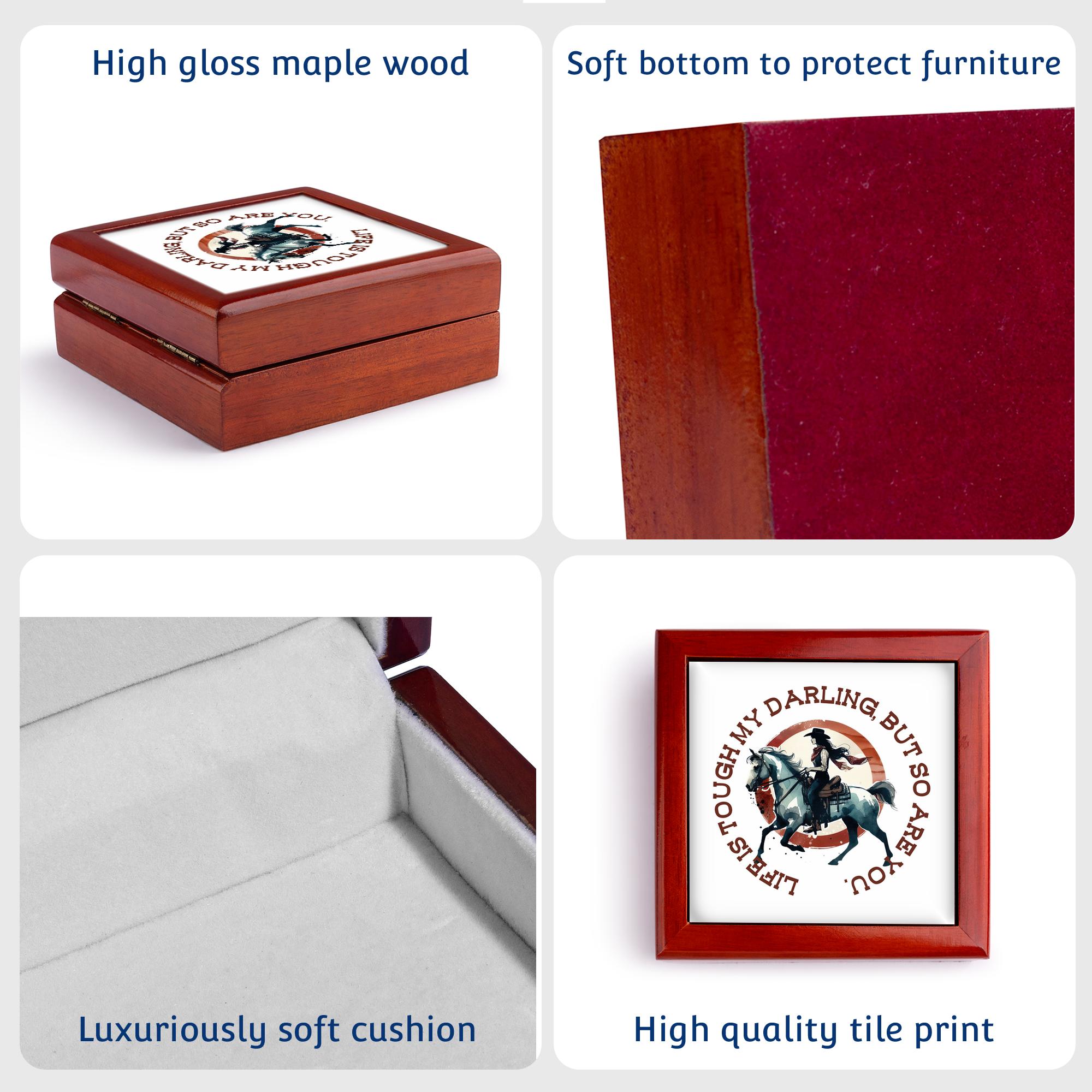 3dRose, Life is tough my darling, but so are you. Encouragement cowgirl gift, Jewelry Box 5.5x5.5 inch with 4 inch tile