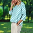 thumbnail image 6 of EchfiProm Womens Crew Neck Tops Cotton Linen Mint Green Shirts Fall Blouse Long Sleeve Polka Dot for Women Loose, 6 of 8