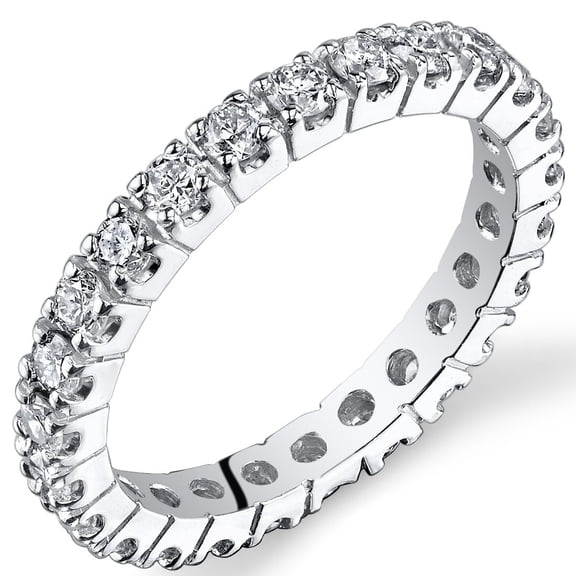 PEORA Solid 14K White Gold 1 Carat Lab Grown Diamond Eternity Ring for Women, Round Brilliant Cut, E-F Color, Wedding Anniversary 2mm Band, Size 7