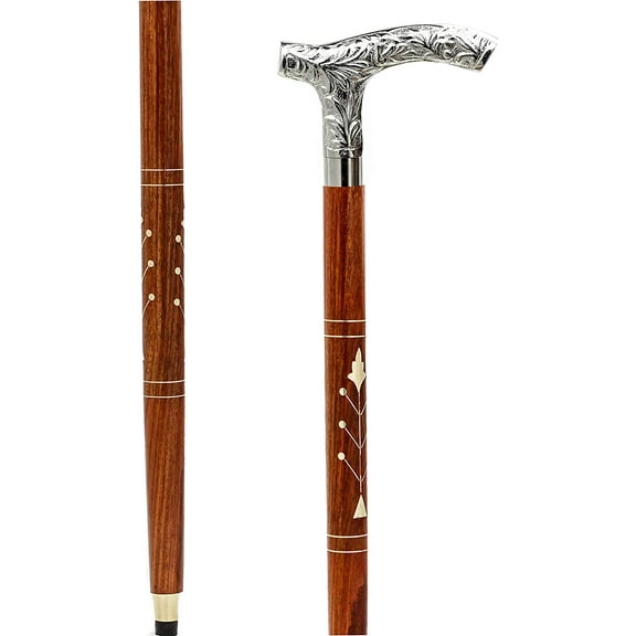Deluxe Walking Sticks | Rosewood Crafted Cane with Solid Brass Chrome Decorative Bars | Nagina International