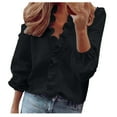 thumbnail image 1 of Women's Casual Solid Color Ruffle Collar Long Sleeve Ruffle Shirt Blouse V Neck Short Sleeve Shirt Tops, 1 of 7